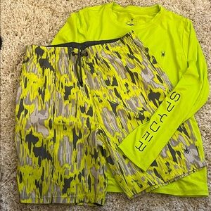 Spyder Neon Yellow Long Sleeve Shirt and Patterned Shorts